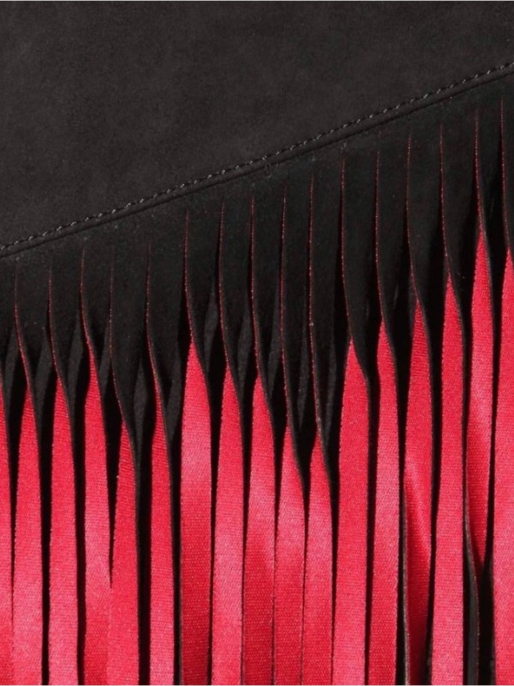 NWT Tamara Mellon Goat Suede w/ Two-Tone Black and Red Fringe Midi Skirt size 0 - Picture 4 of 9